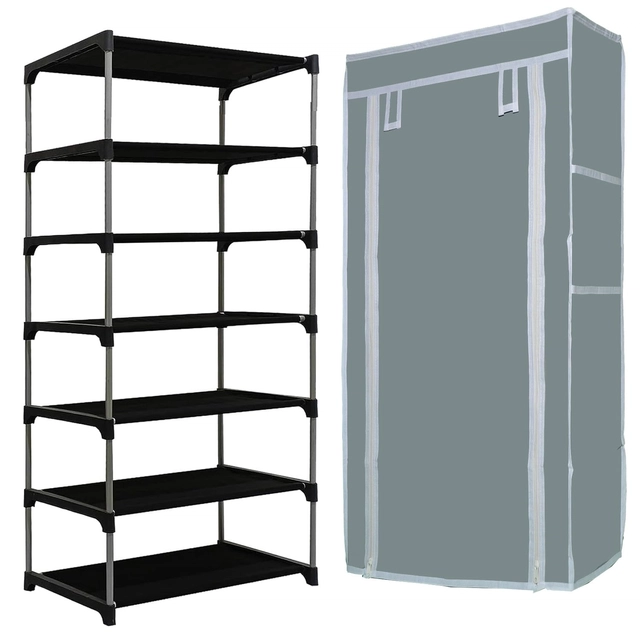 Metal 6 Layer Collapsible Shoe Rack (Grey)