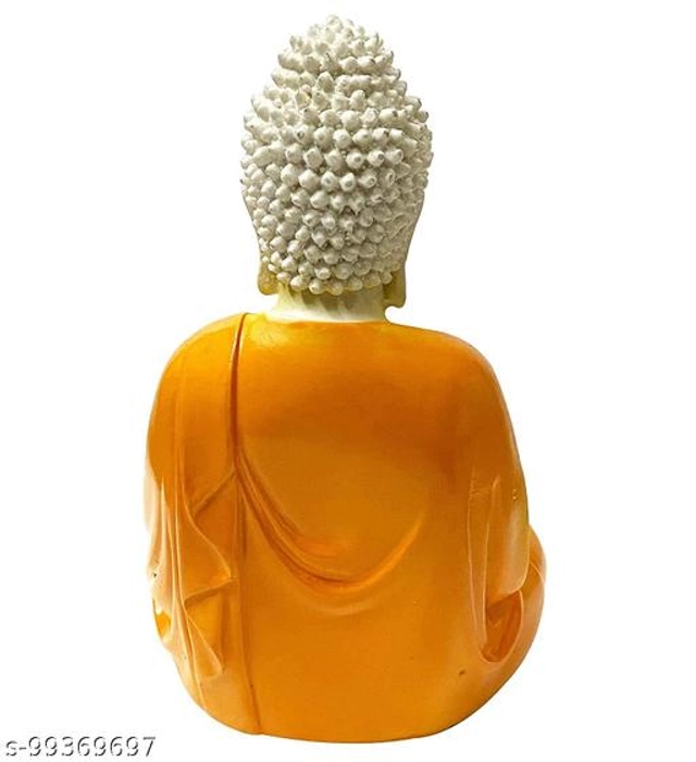 Resin Handicrafted Meditating Buddha Idol (Orange)