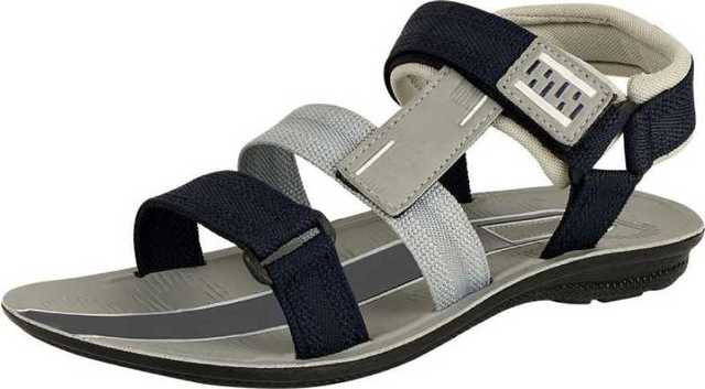 Ligera Men's Stylish Synthetic Leather Casual Sandals (Grey & Black, 9) (L-29)