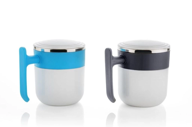 Plastic Multipurpose Mug with Lid (Blue & Black, 350 ml) (Pack of 2)