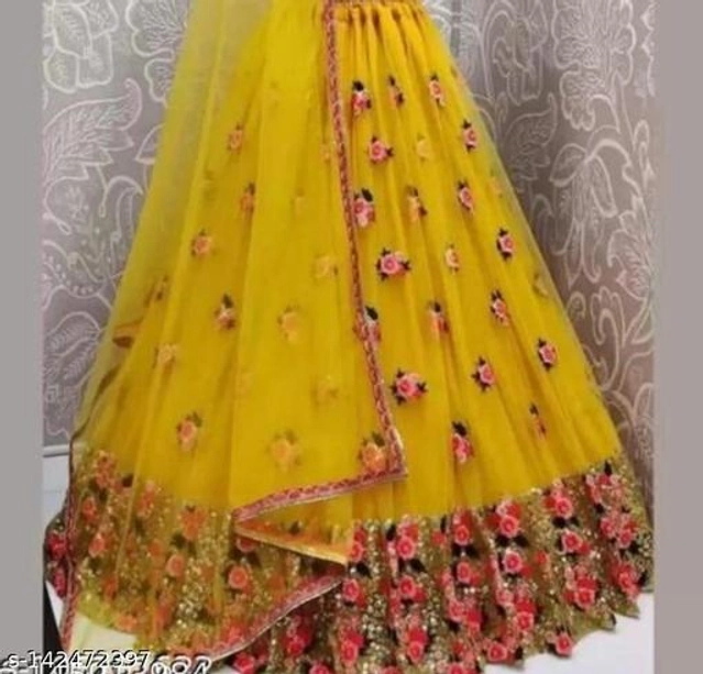 Net Lehenga with Choli & Dupatta for Women (Yellowfor)