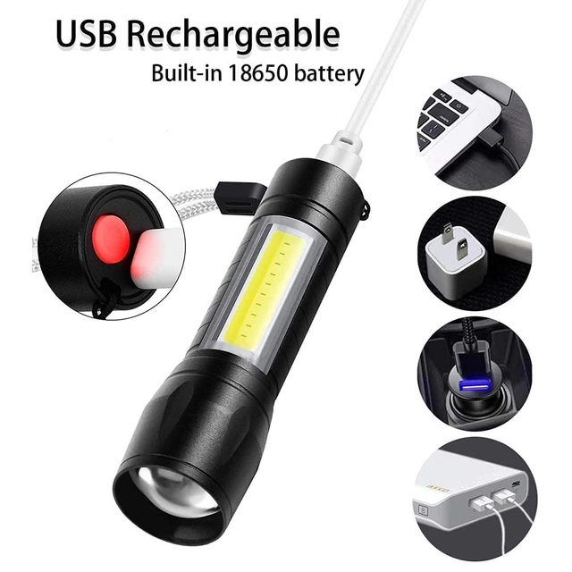 USB Rechargeable Mini LED Flashlight (Black)