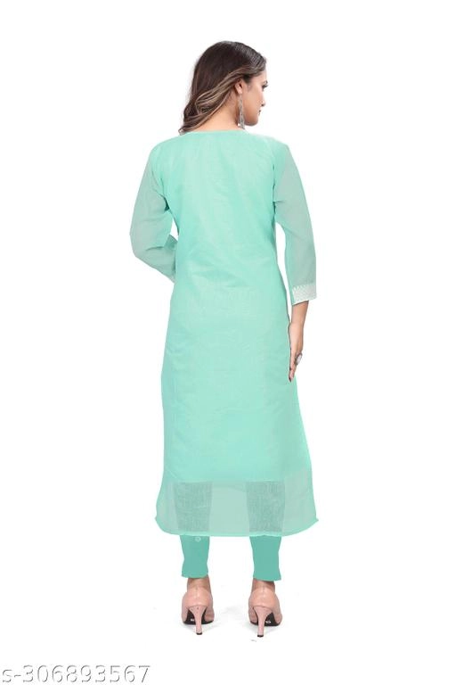 Cotton Embroidered Kurti for Women (Sky Blue, L)