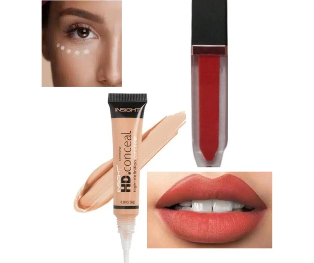 Velvet Smooth Non Transfer Lip Gloss (Peach) with Hd High Definition Conceal Corrector (Set of 2)