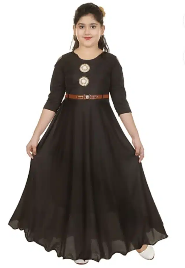 Solid Long Gown for Girls (Black, 2-3 Years)