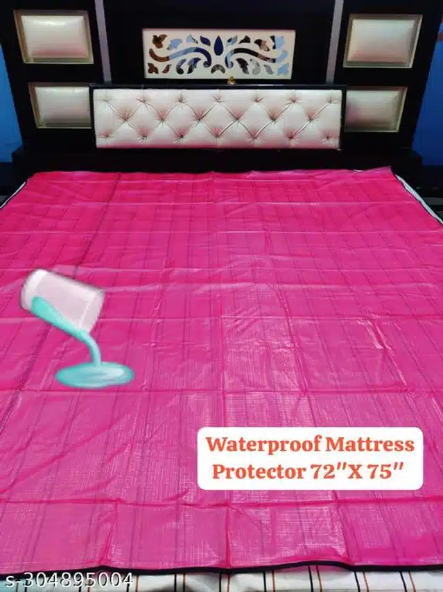 PVC Double Bed Mattress Protector (Pink, 72x75 inches)