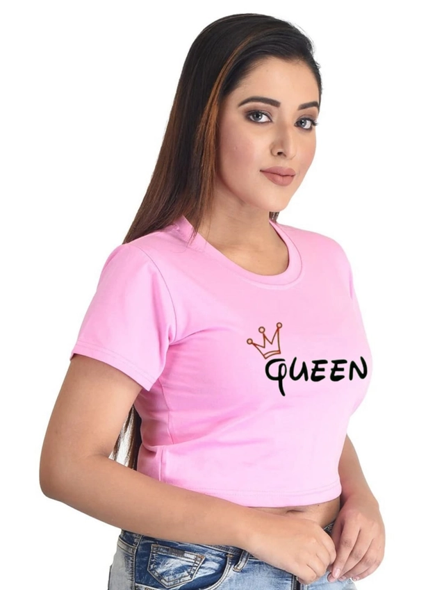 Cotton Blend Printed Top for Women (Pink, S)