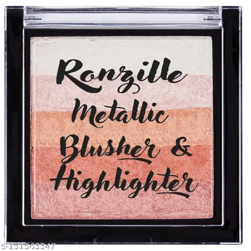 RONZILLE metallic blusher square palette case & Long Lasting Highlighter (shade 02)