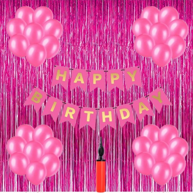 Happy Birthday Banner with 25 Pcs Balloons & Air Pump (Multicolor, Set of 1)