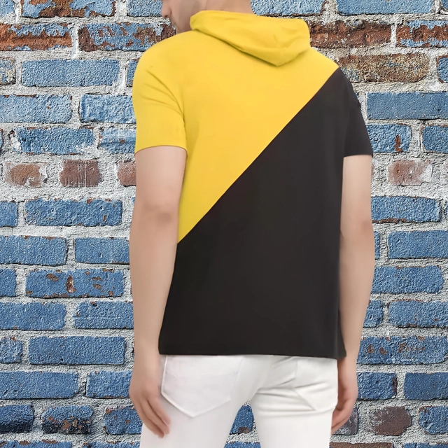 Cotton Blend Colorblocked Hoodie for Men (Yellow & Black, S)