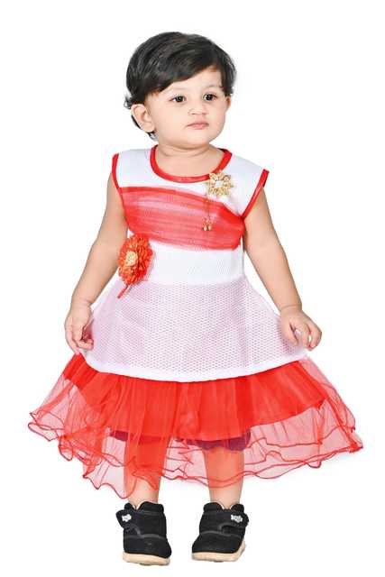 Maruf Dresses Round Neck Below Knee Frocks For Little Girl (Red, 9 - 24 Month) (M-12)