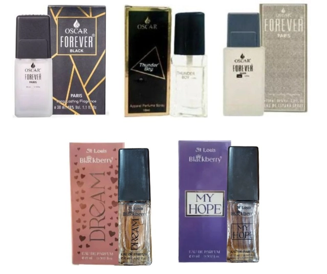 Combo of Oscar Forever Paris Grey 10 ml, Forever Black Perfume 10 ml, Forever Thunder Boy Perfume 10 ml, Dreams Perfume 15ml, & My Hope Perfume 15 ml (Pack of 5)