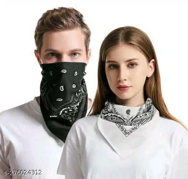 Cotton Bandana for Men & Women (Black & White, Pack of 2)