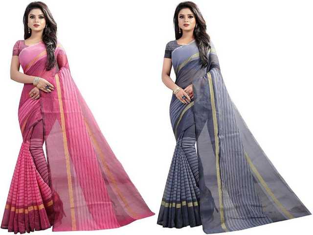 Trendy Cotton Silk Saree With Blouse Piece For Women (Pack Of 2) (Multicolor, 6.3 m) (M-4209)