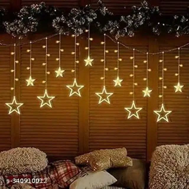 Plastic 12 Pcs Stars LED Curtain String Light (Multicolor, 8 Feet)