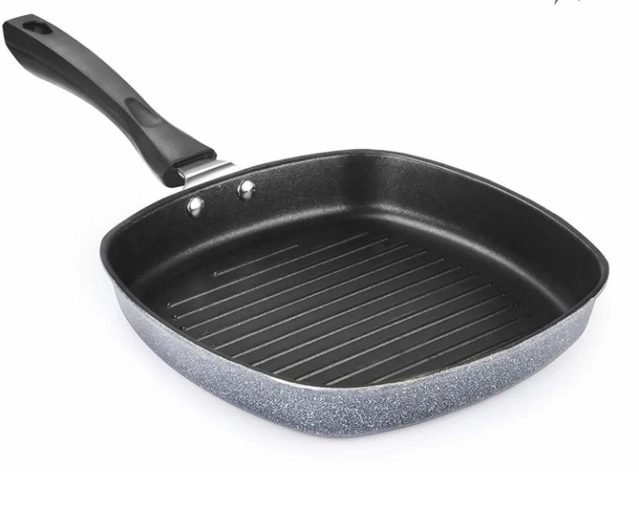 Non Stick Grill Pan with Handle (Grey, 22 cm)