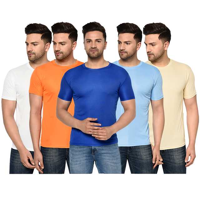 Inktees Round Neck Men's Micro Polyester T-Shirt (Multicolor, S) (S165) (Pack of 5)