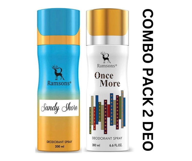 Ramsons Sandy Shore with Once More Deodorant for Men (200 ml, Pack of 2)