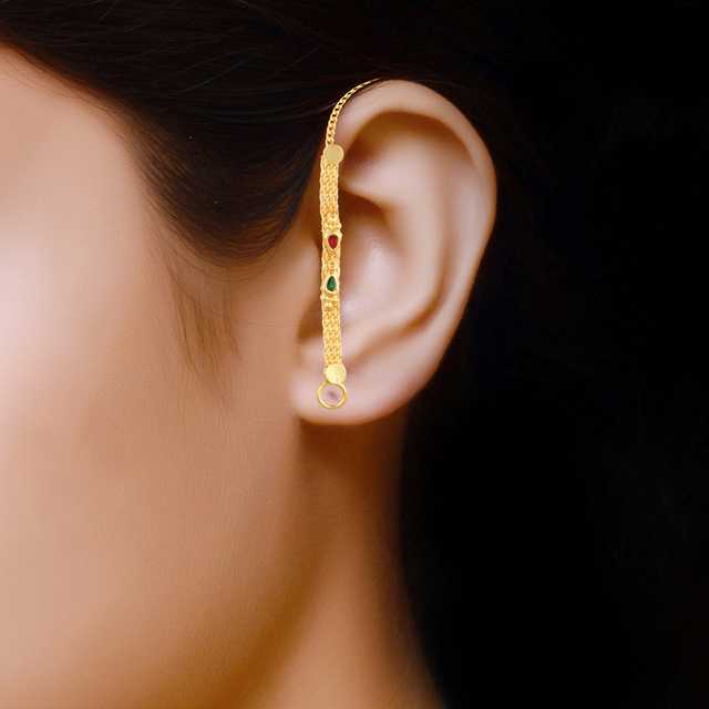 One Gram Gold Plated Alloy Ear Chain For Women's And Girl's (Golden, Set Of 2) (V-129)