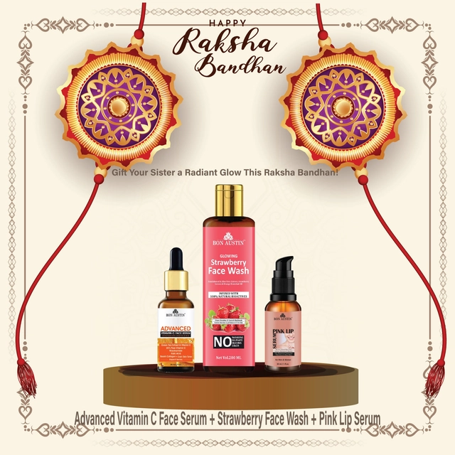 Combo of Bon Austin Advance Vitamin C Facial Serum (30 ml) with Glowing Strawberry Face Wash (200 ml) & Pink Lip Serum (30 ml) (Set of 3)