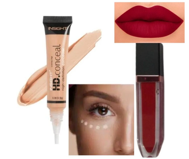 Velvet Smooth Non Transfer Lip Gloss (Red) with Hd High Definition Conceal Corrector (Set of 2)