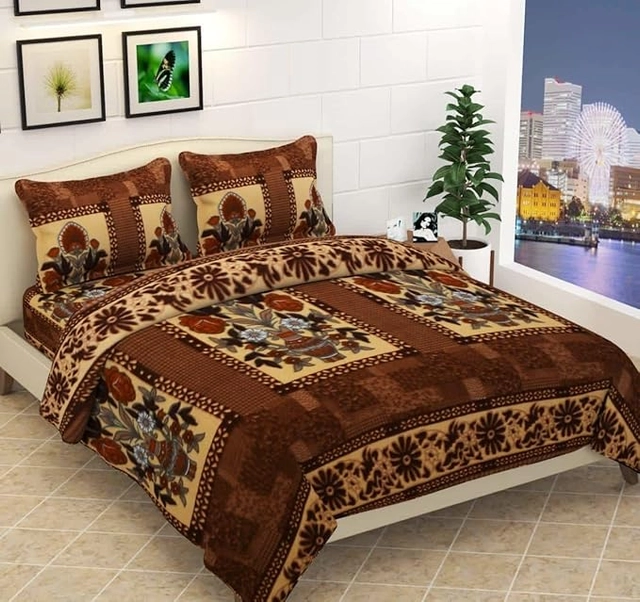 Woolen Double Size Bedsheet with 2 Pillow Covers (Brown, 90x90 Inches)