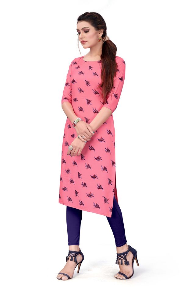 Womens Printed Poly Crepe Straight Kurta (Multicolour, L) (DSK-398)