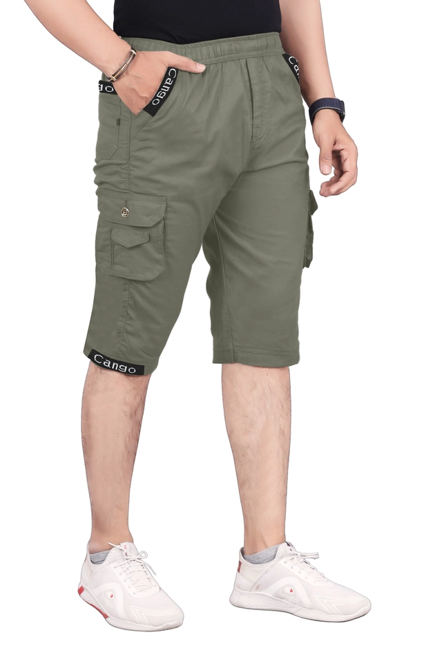 Cotton Solid Capri for Men (Olive, 28)