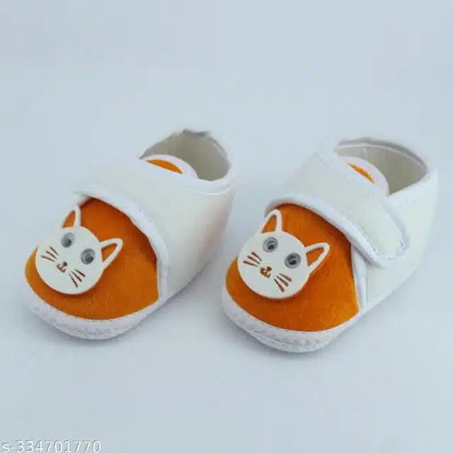 Velvet Booties for Kids (Orange, 0-3 Months)