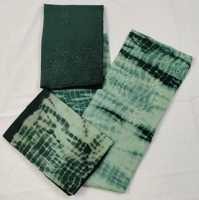 Cotton Tie-Dye Batik Unstitched Suit Fabric with Dupatta for Women (Green, 2.25 m)
