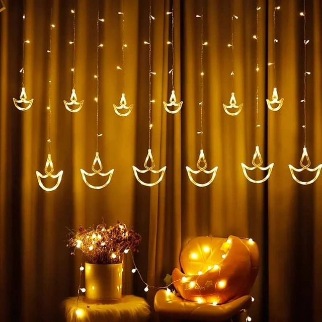 LED Hanaging Diyas String Copper Diwali Lights (Gold, 2.5 m)