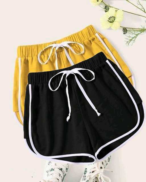 Powermerc Cotton Shorts for Women (Pack of 2) (Black & Yellow, 30) (P-76)