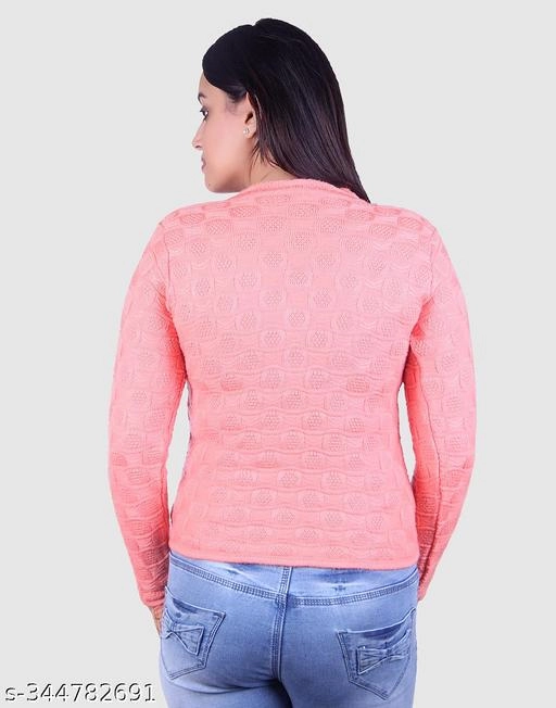 Acrylic Solid Sweater for Women (Peach, M)