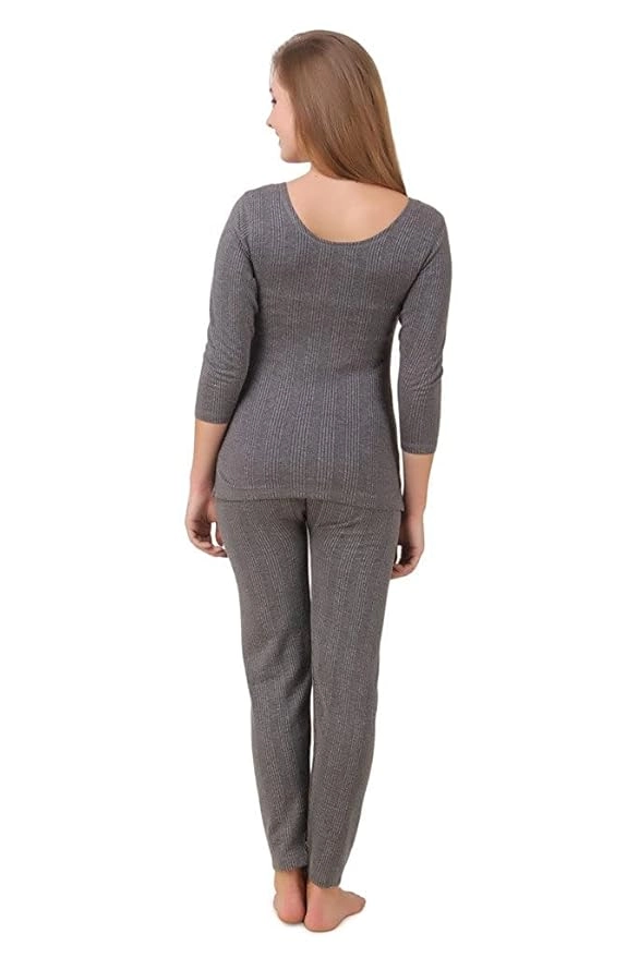 Cotton Blend Thermal Top for Women (Dark Grey, L)