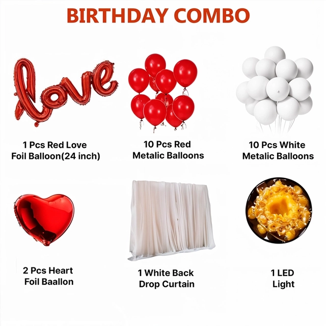 Romantic Decoration / Cabana / Canopy Decoration Set With White Decoration Net, Led Fairy Light, Metallic Balloons and Cursive Love Foil Balloons, Decoration Set For Love, Husband, Wife, Boy Friend, Girl Friend (Kit 25 pcs)