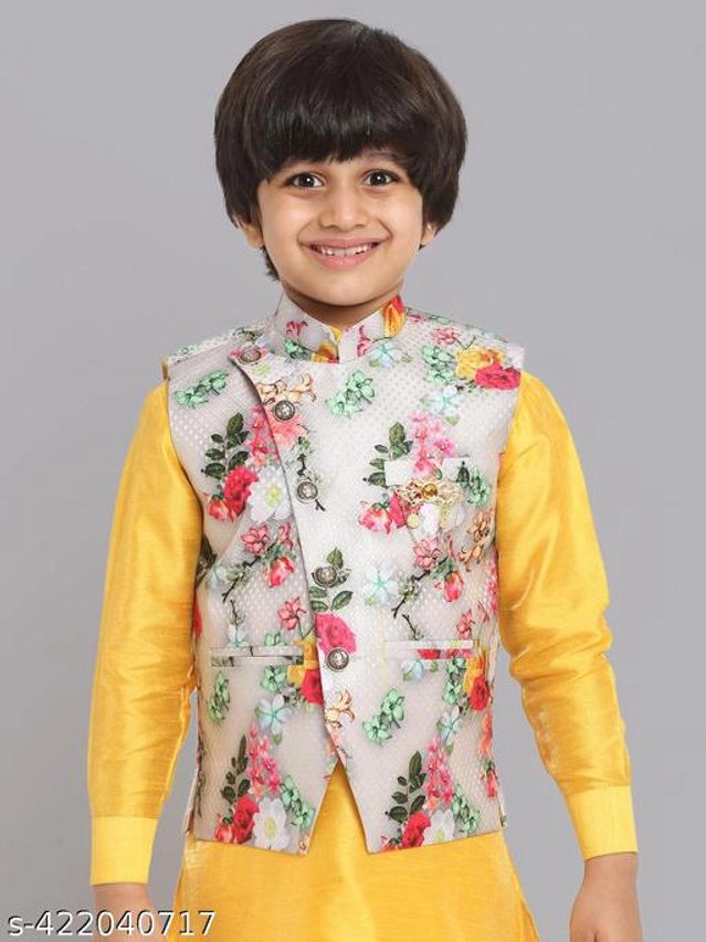 Art Silk Ethnic Jackets for Boys (White, 1-2 Years)