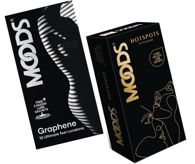 Combo of Moods 10 Pcs Graphene & 10 Pcs Hot Spots 5x Pleasure Condoms with 3 Pcs Free Lube Sachets (Set of 2)