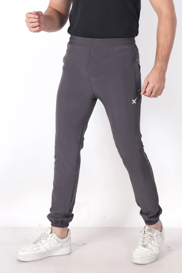 Cotton Blend Slim Fit Trackpants for Men (Grey, L)