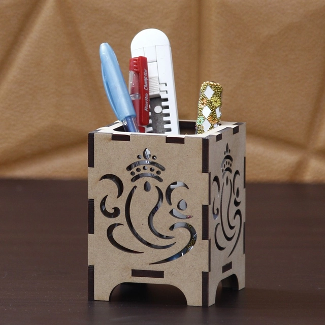 CAPIO ART 1 Compartment MDF Ganesha Wood Pen Stand (Light Brown) (Pack Of 1)