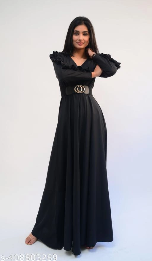 Crepe Solid Gown for Women (Black, XS)