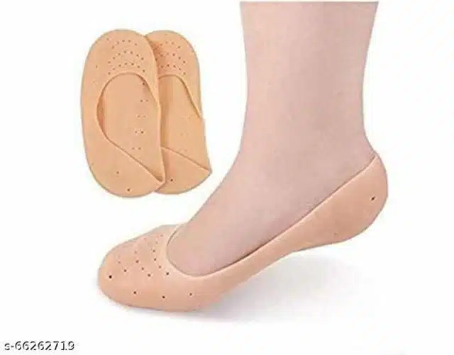 Silicone Heel Socks with Full Heel Protector for Unisex (Beige, Set of 2)