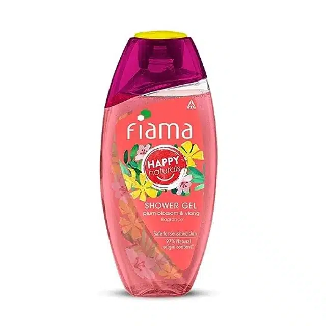 Fiama Happy Naturals shower gel, Plum blossom and ylang with 97% natural origin content with skin conditioners for moisturized skin 250 ml