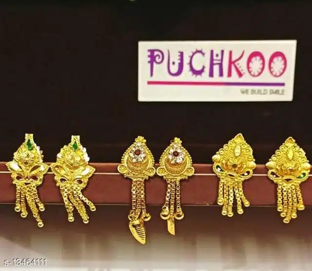 Brass Earrings for Women (Gold, Set of 5)
