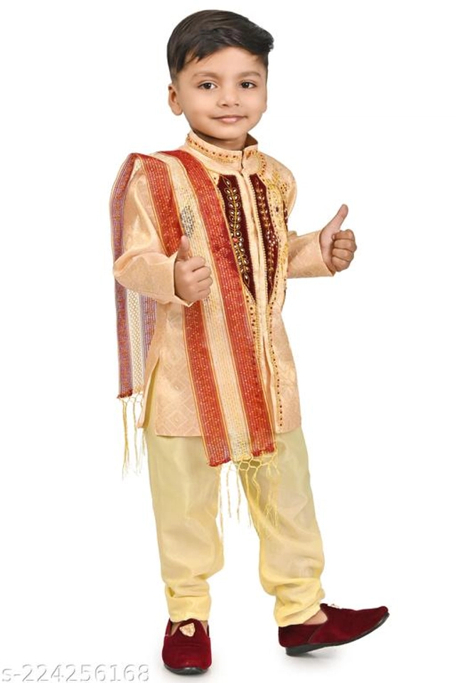 Cotton Blend Sherwani for Boys (Peach, 0-1 Years)