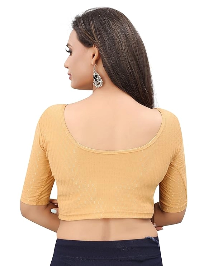 Lycra Solid Stretchable Stitched Blouse for Women (Beige, 30)