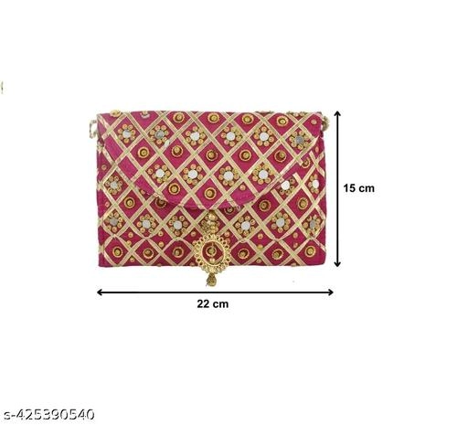 Canvas & Leather Clutch for Women (Pink)