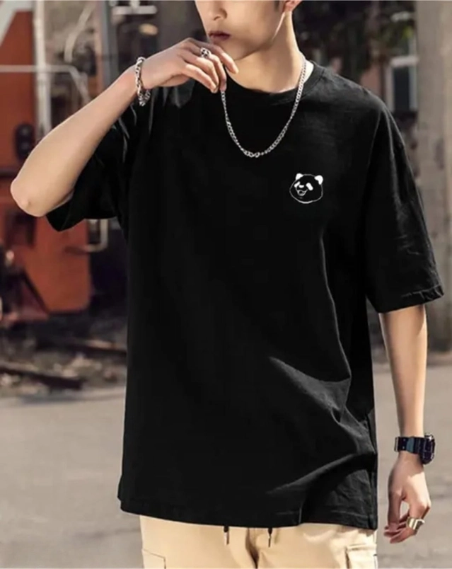 Cotton Round Neck Printed Oversized T-Shirt for Men (Black, XS)