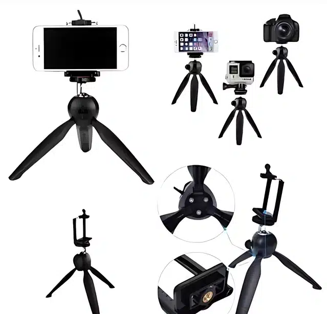 Mini Tripod for Mobile Phone & Camera with Phone Mount (Black, 10 inches)