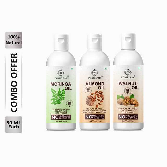 Puriflame Pure Moringa Oil (50 ml), Almond Oil (50 ml) & Walnut Oil (50 ml) Combo for Rapid Hair Growth (Pack Of 3) (B-11687)