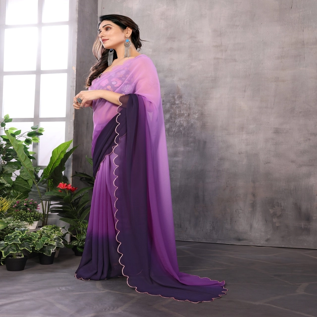 Georgette Printed Saree for Women (Purple, 6.3 m)